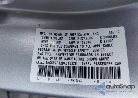 2013 Honda Accord Lx from USA, damaged, VIN 1HGCR2F3XDA010326